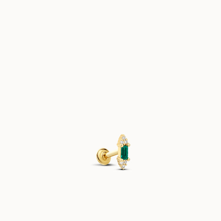 14k Emerald and Lab Grown Diamond Flat Back Stud