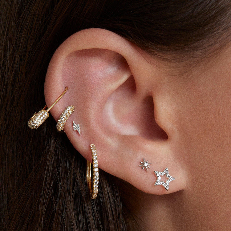 Pavé Safety Pin Hoops