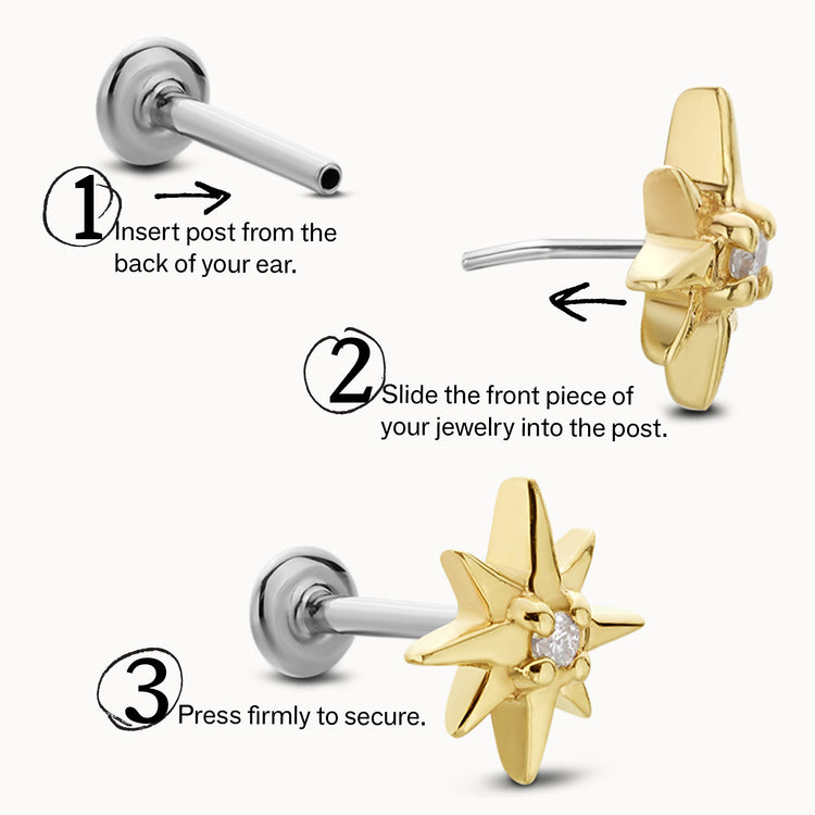 14k Butterfly Flat Back Stud