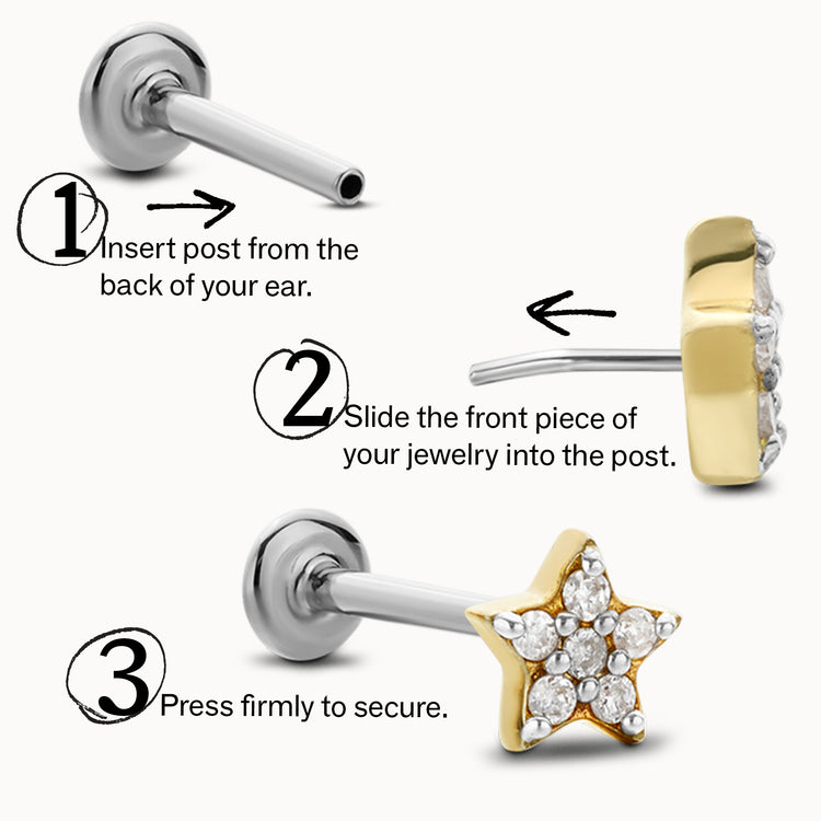24k Titanium Double CZ Flat Back Stud