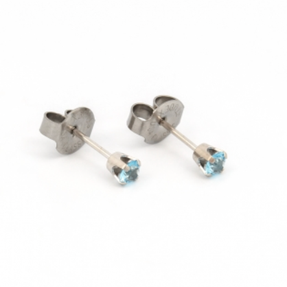 NGF 14k White Gold 3mm Aquamarine Pair