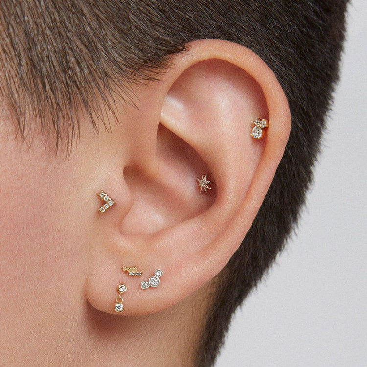 14k Flat Back Triple Diamond Stud