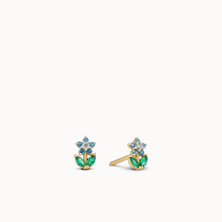 Sapphire Blue CZ Flower Studs