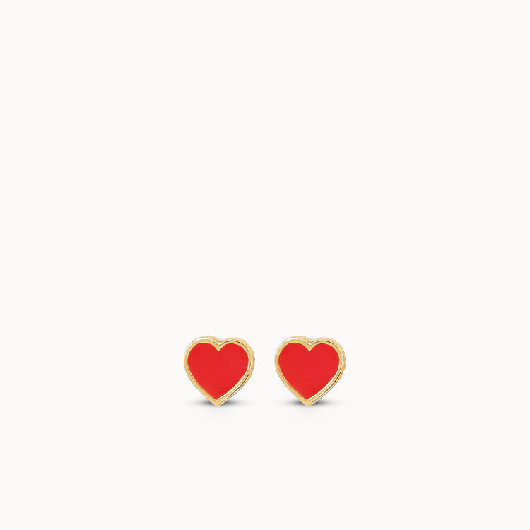 Red Enamel Heart Studs