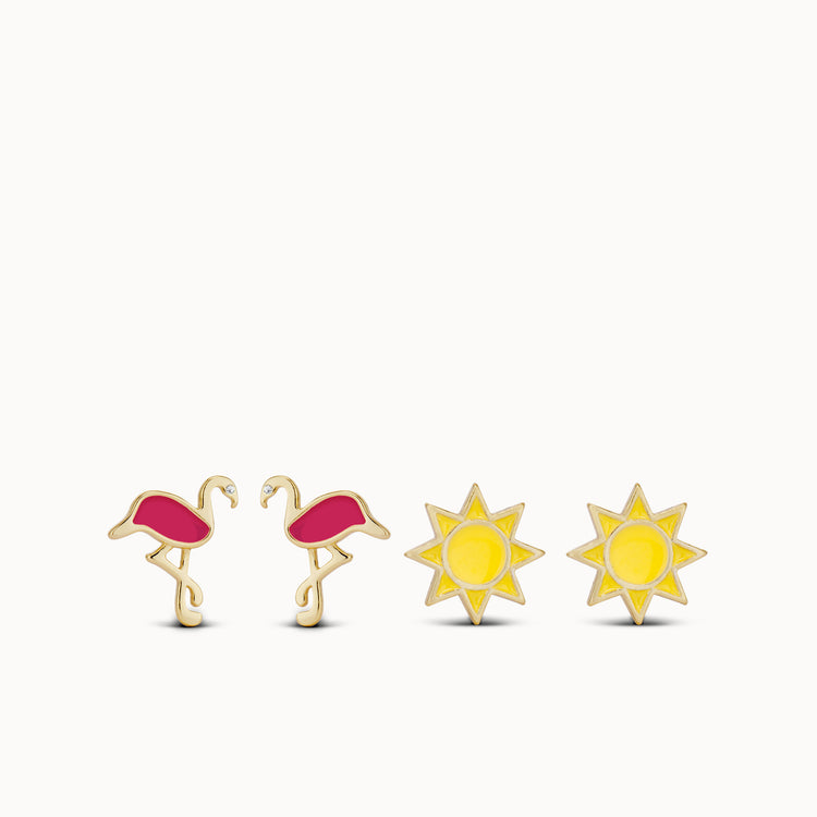 Flamingo & Sun Studs Set