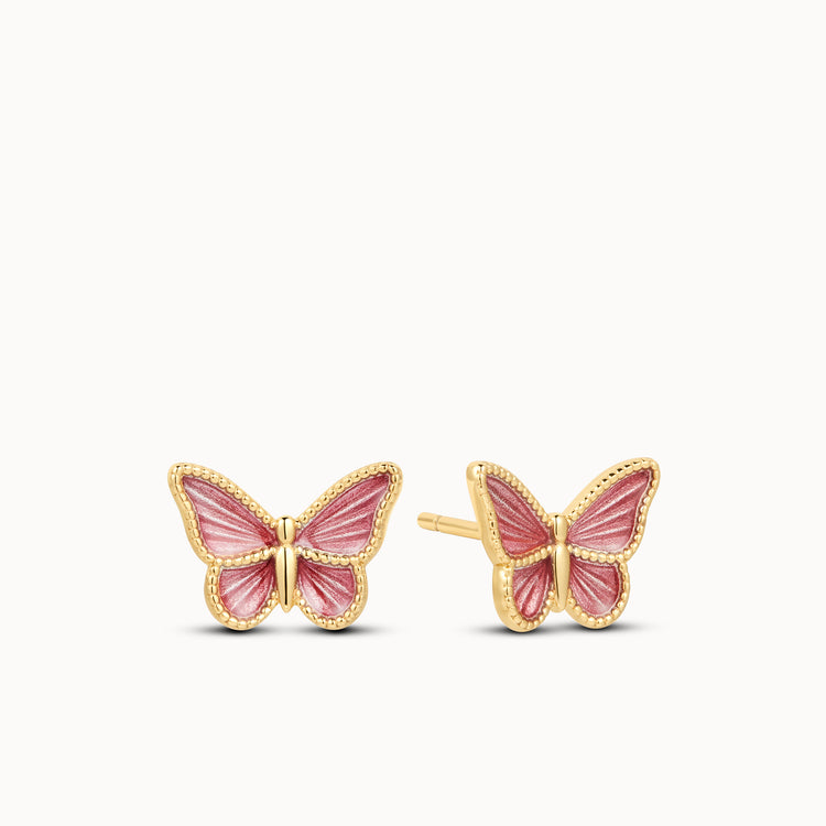Pink Enamel Butterfly Studs