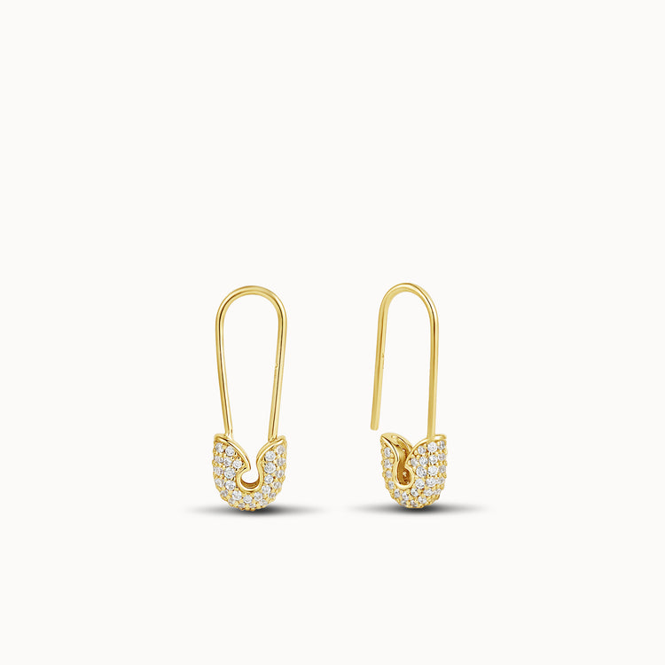 Pavé Safety Pin Hoops