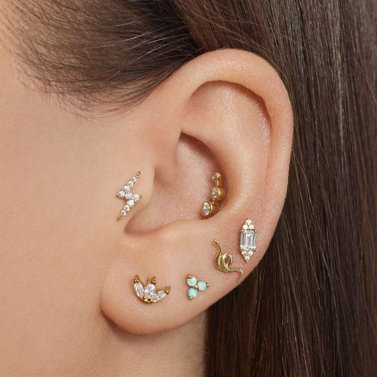 14k Gold Hexagon CZ Flat Back Stud