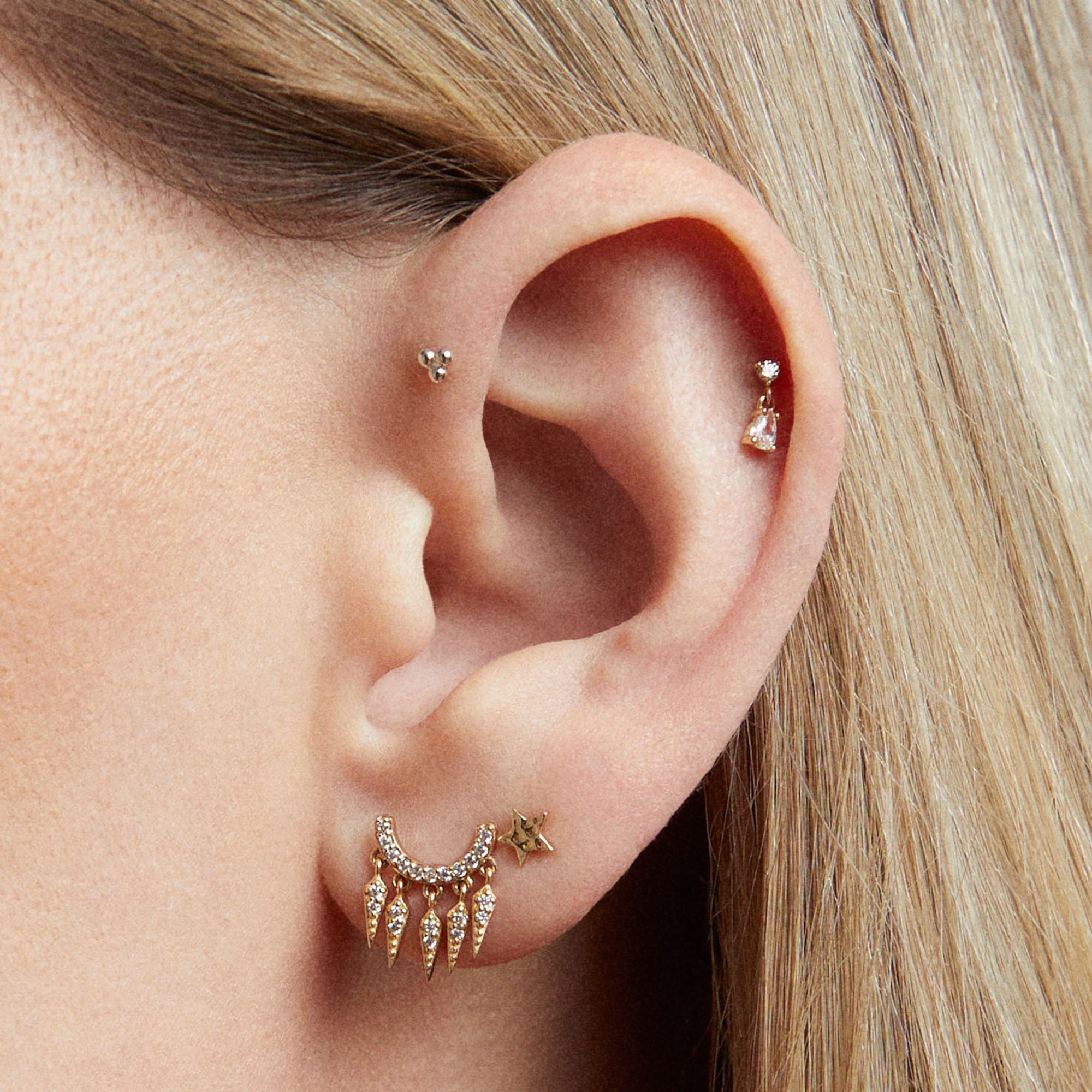 14k Diamond Pave Fringed Flat Back Stud Hypoallergenic Earrings | Rowan