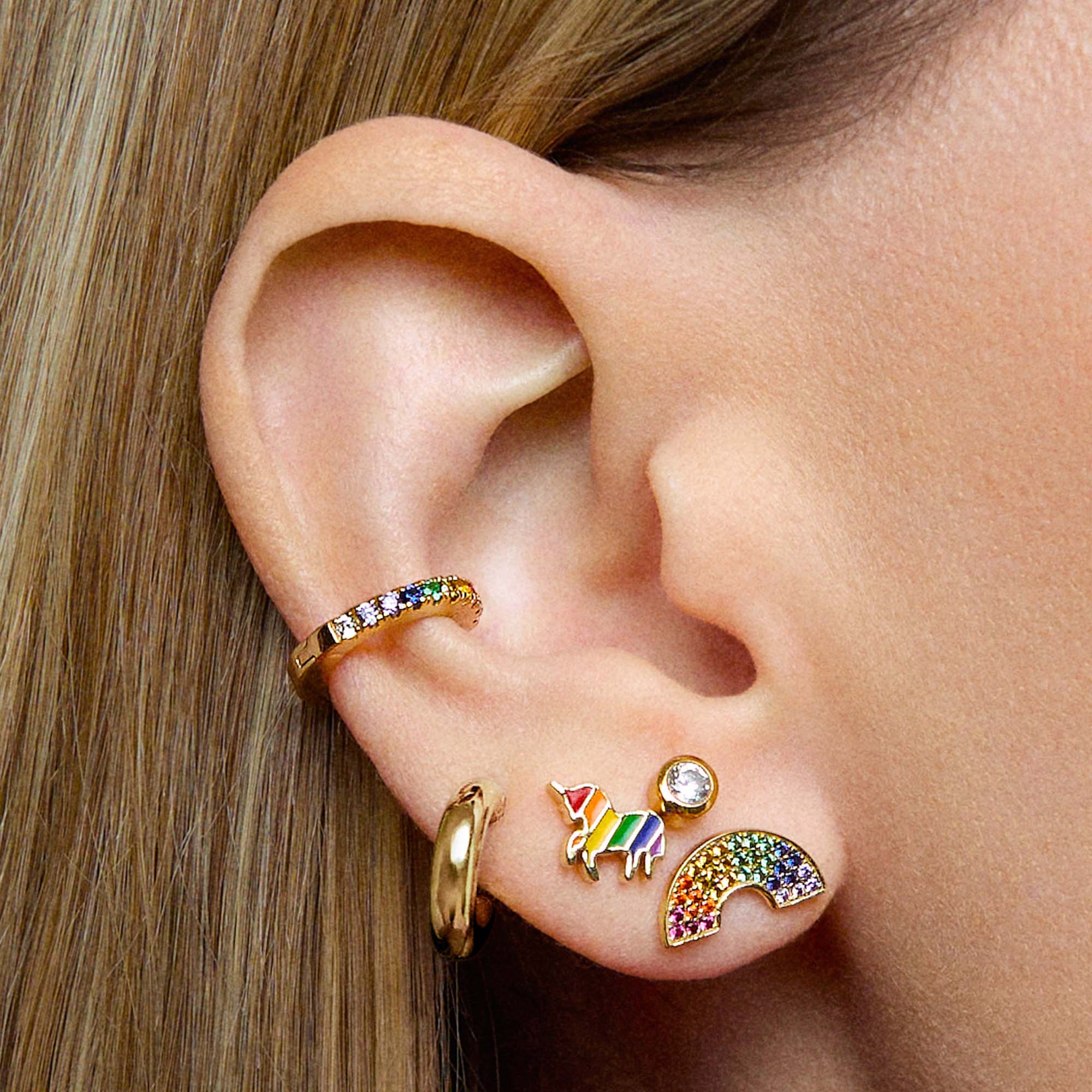 Rainbow CZ Hinged Ear Cuff Hypoallergenic Earrings | Rowan