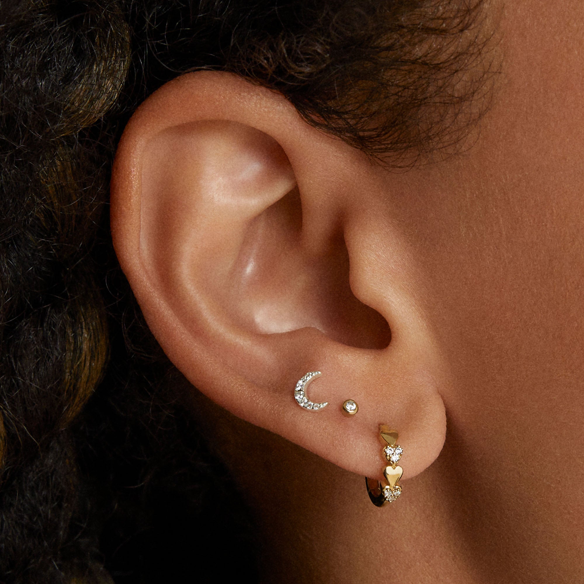 14k Diamond Crescent Flat Back Stud Hypoallergenic Earrings | Rowan