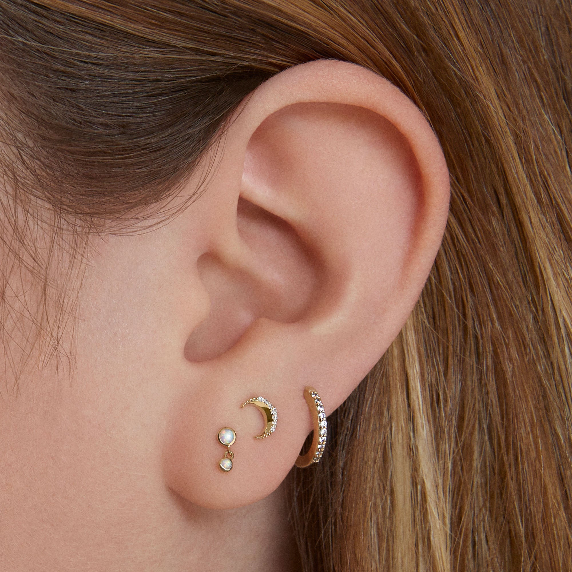14k Diamond Crescent Flat Back Stud Hypoallergenic Earrings | Rowan
