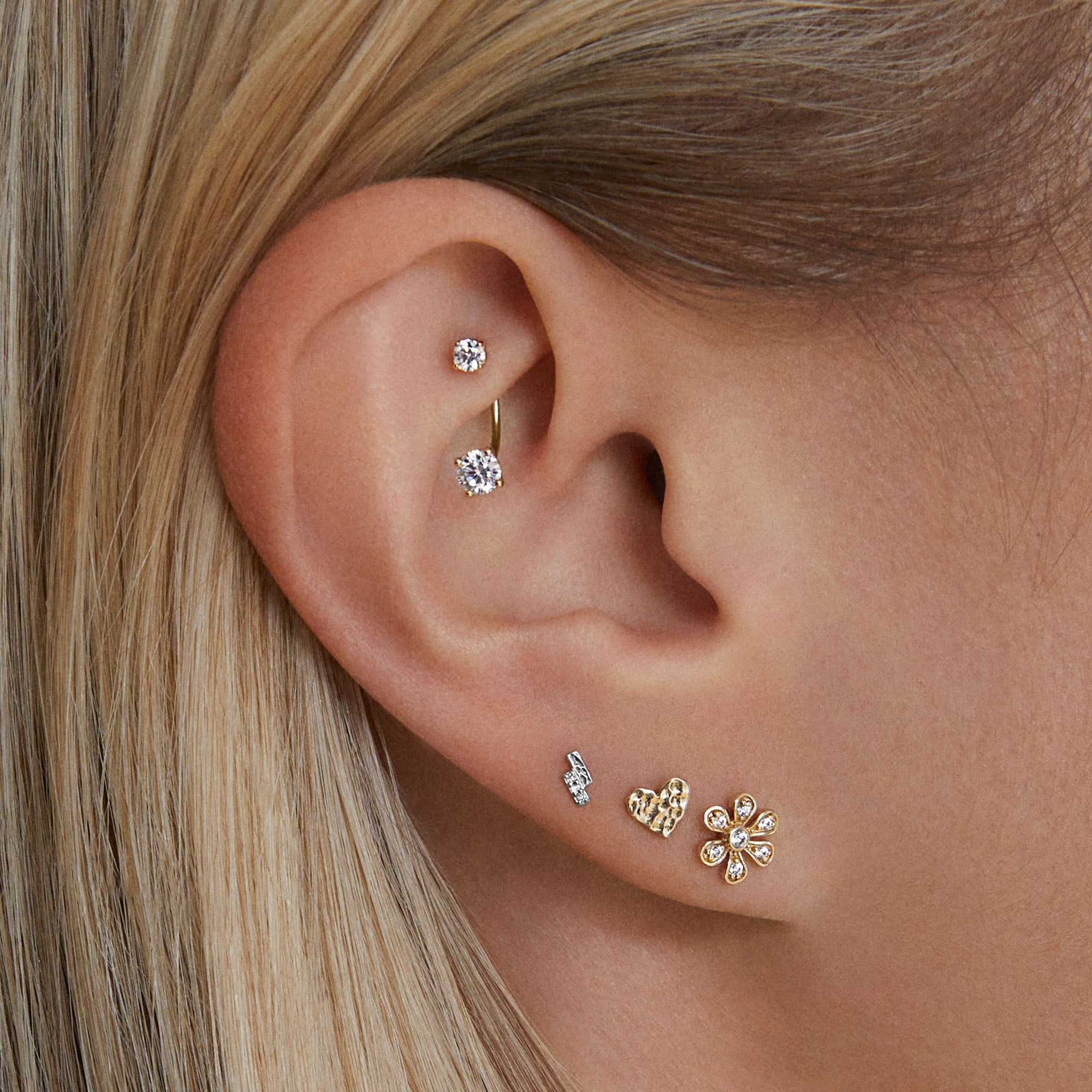 14k Diamond Flower Flat Back Stud Hypoallergenic Earrings | Rowan