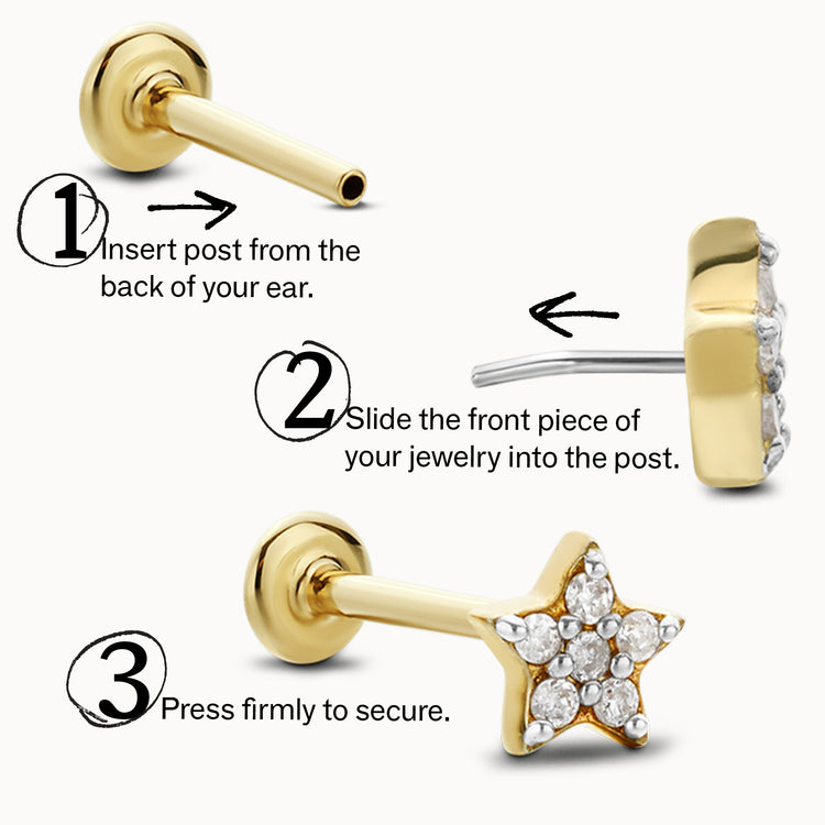 14k Hammered Star Flat Back Stud