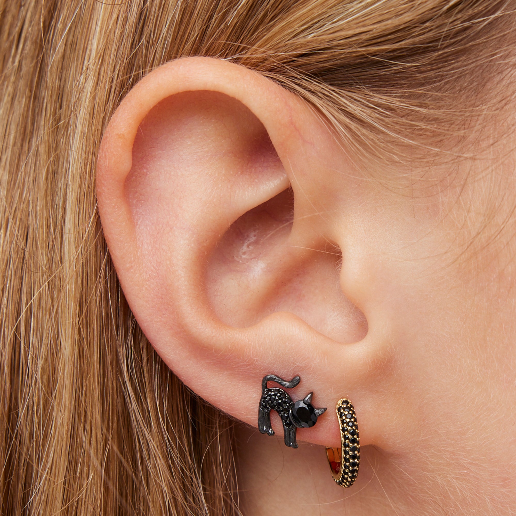 Black Pave CZ Huggies Hypoallergenic Earrings | Rowan