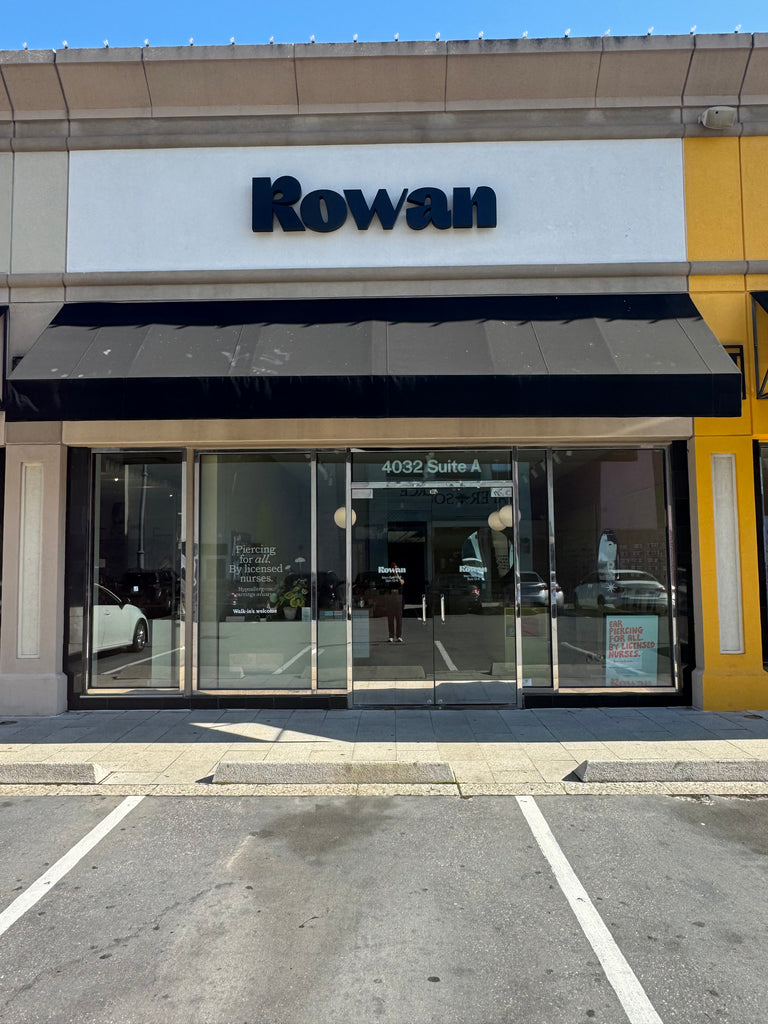 Exterior of Rowan ear-piercing studio at Highland Village in Houston, Texas.