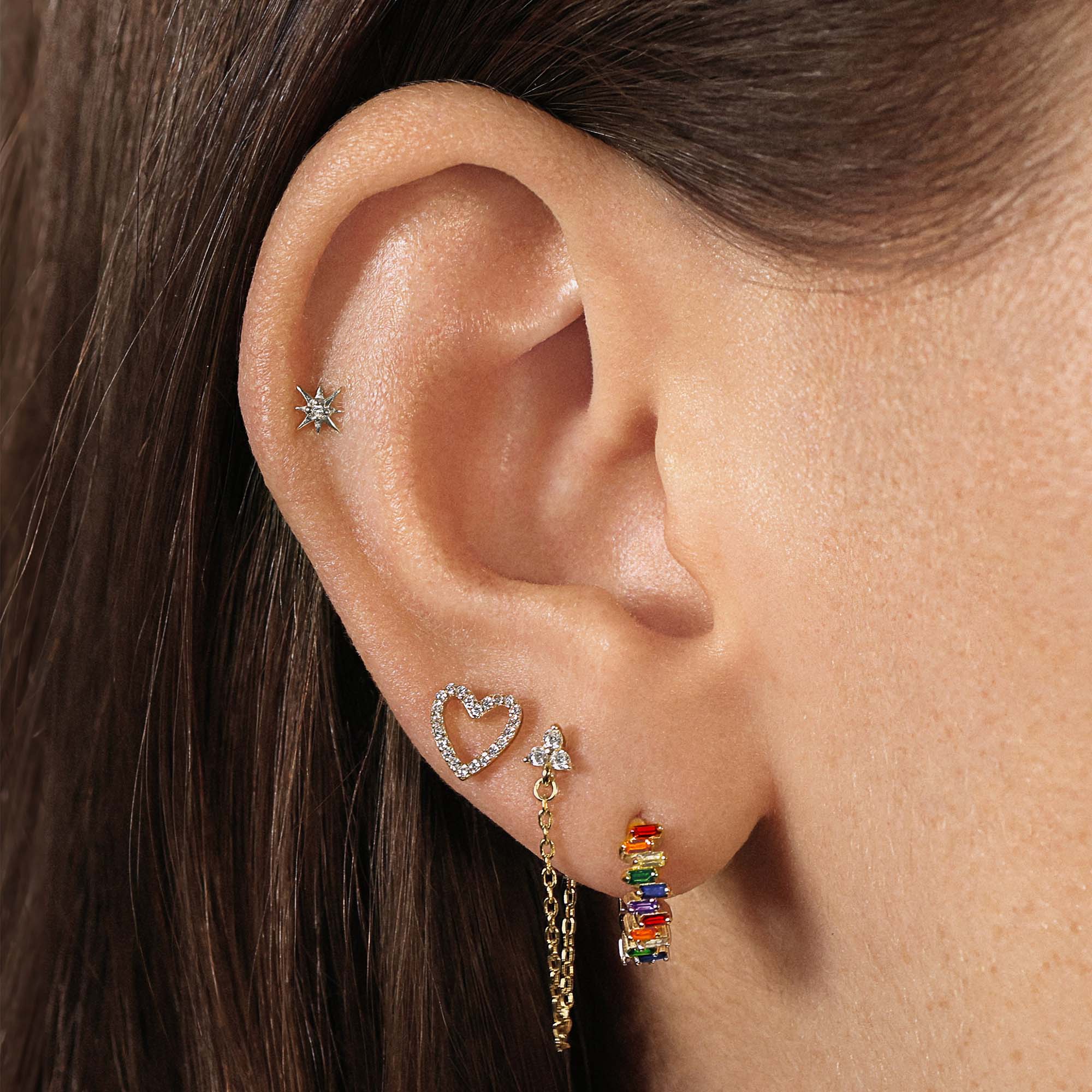 Rainbow Baguette CZ Huggies Hypoallergenic Earrings | Rowan