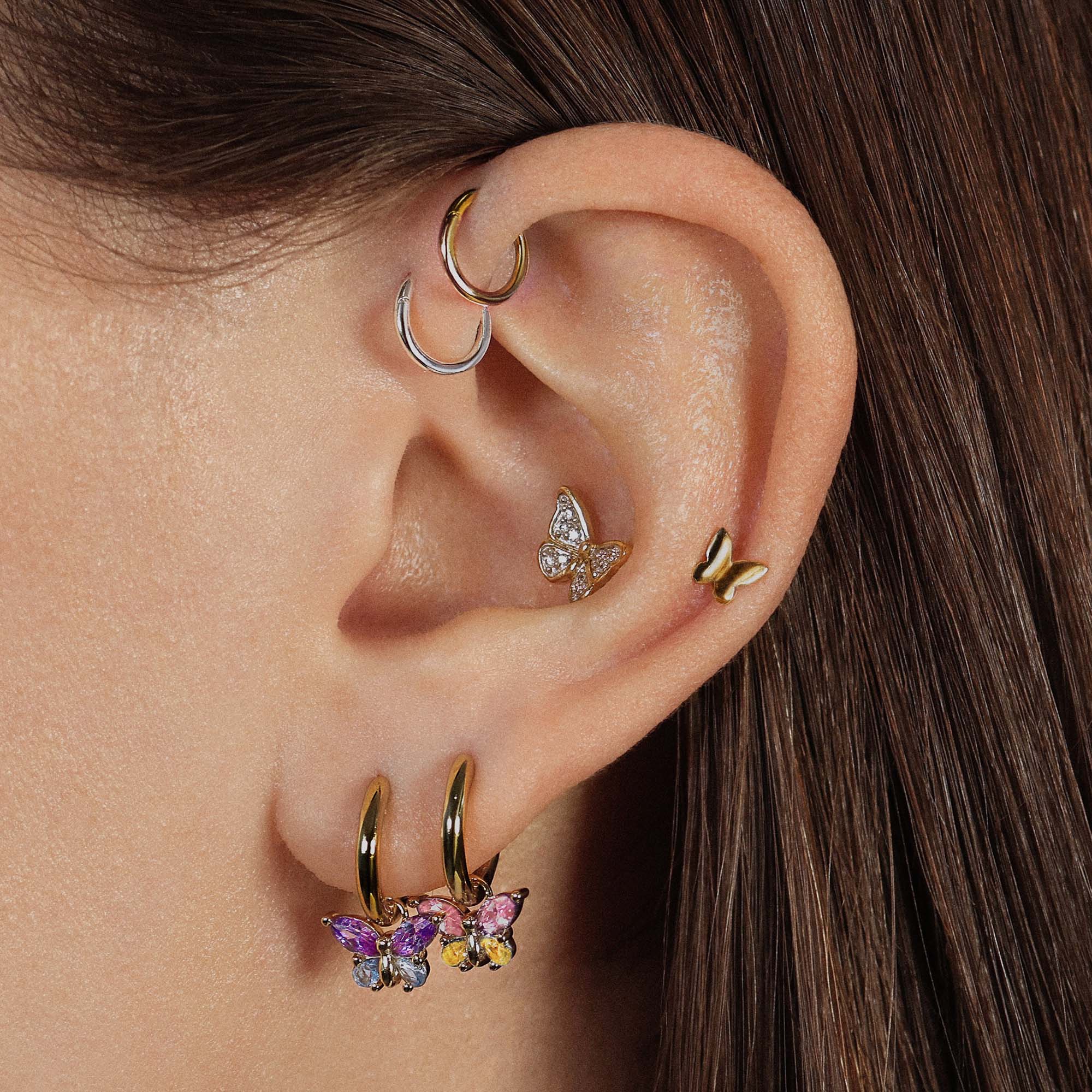 Butterfly CZ Charm Hoops Hypoallergenic Earrings | Rowan