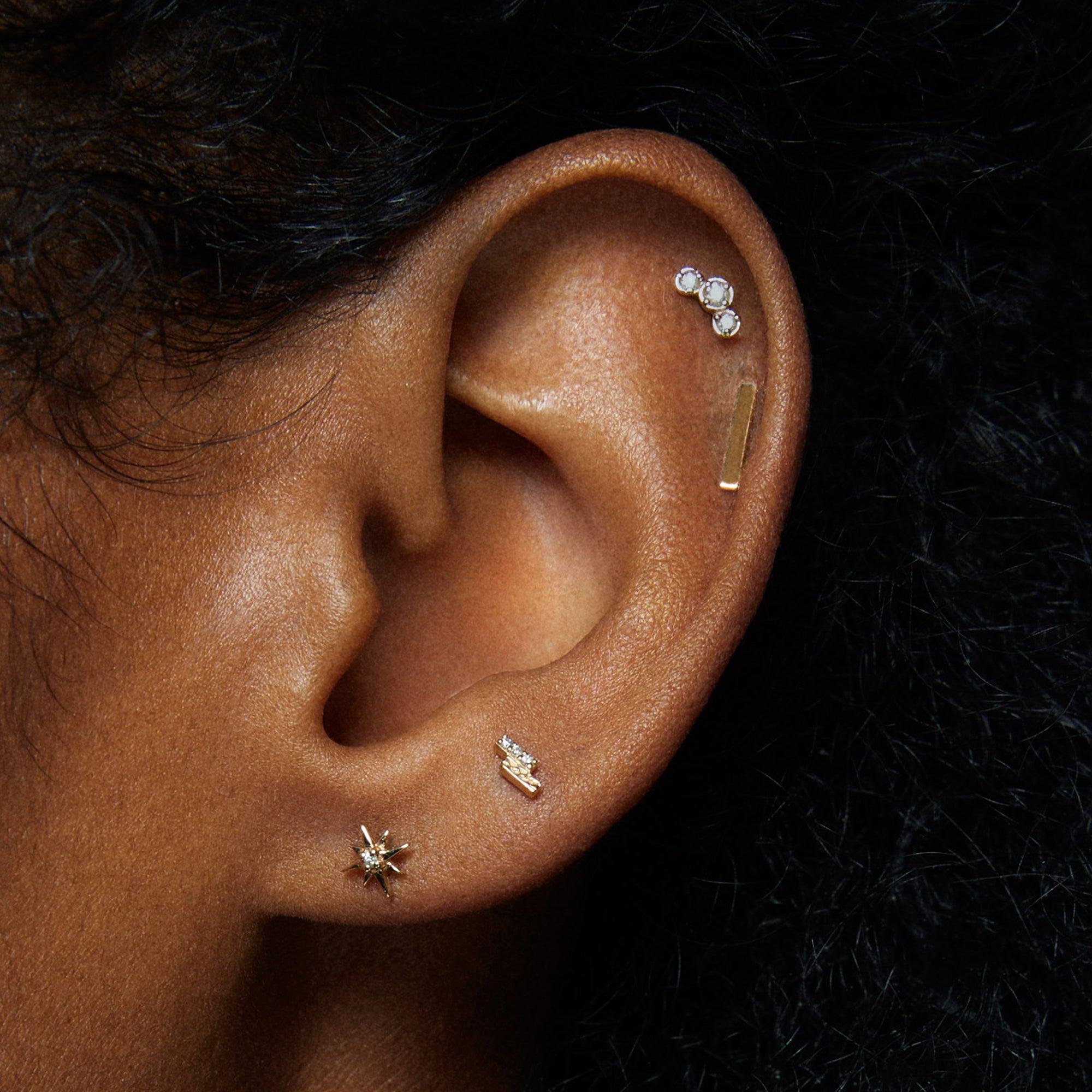 14k Flat Back Starburst Diamond Stud Hypoallergenic Earrings | Rowan