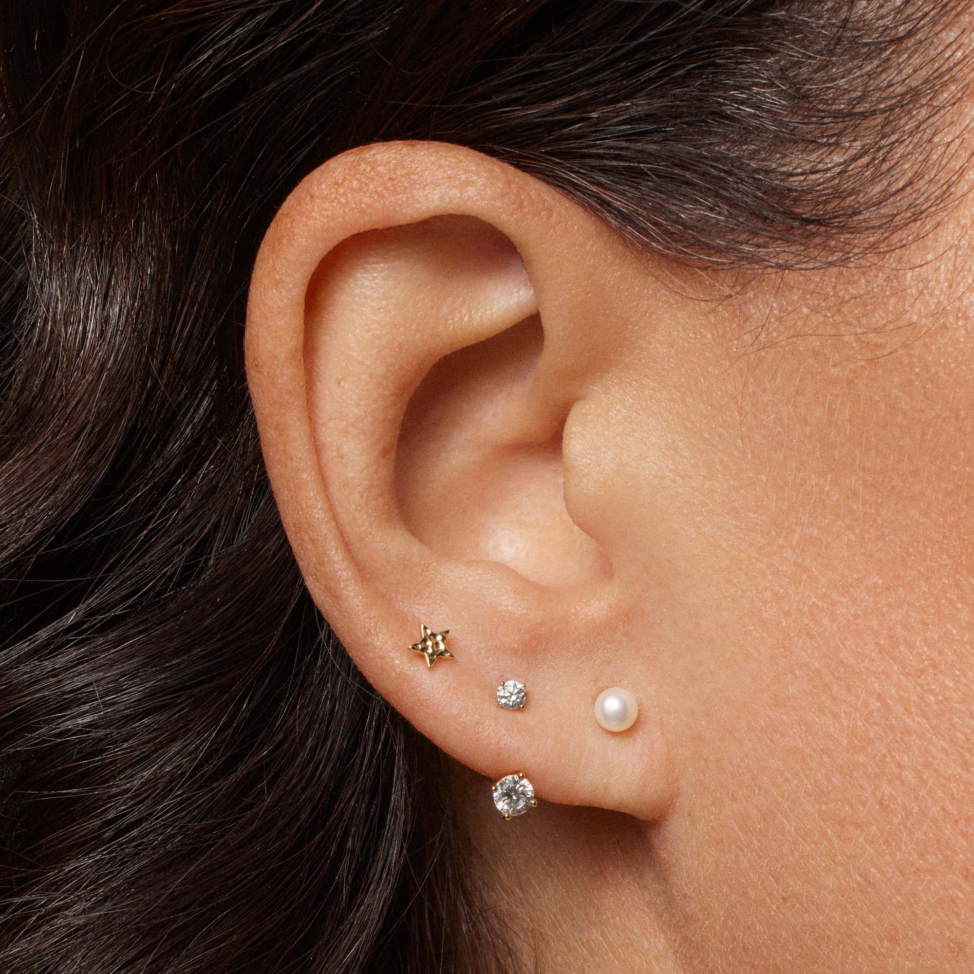 14k Hammered Star Flat Back Stud Hypoallergenic Earrings | Rowan