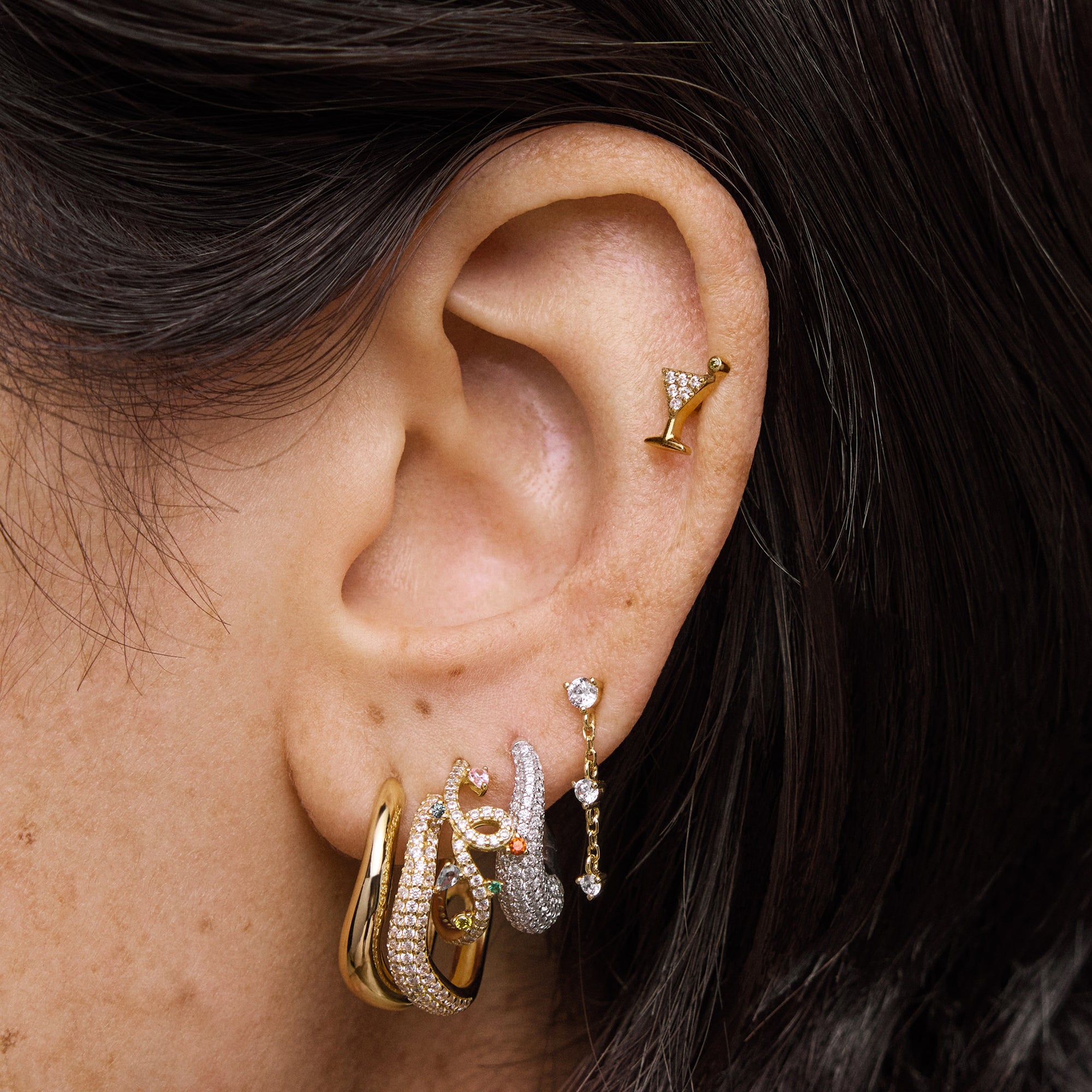 CZ Double Wave Hoops Hypoallergenic Earrings | Rowan