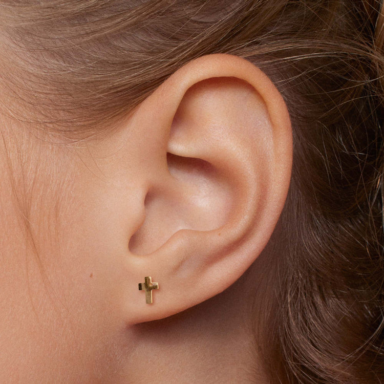 14k Cross Flat Back Stud