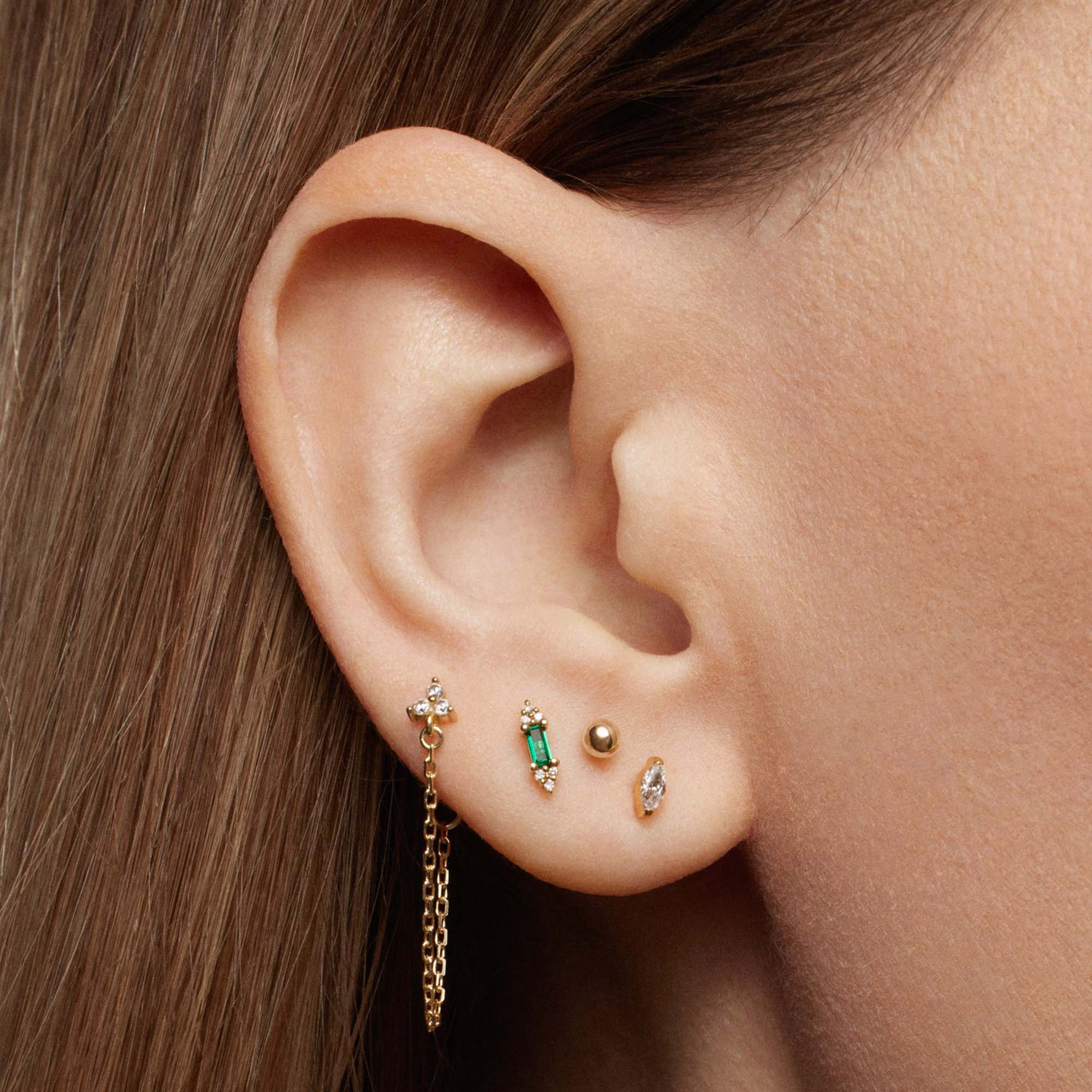 14k Emerald and Lab Grown Diamond Flat Back Stud Hypoallergenic Earrings | Rowan