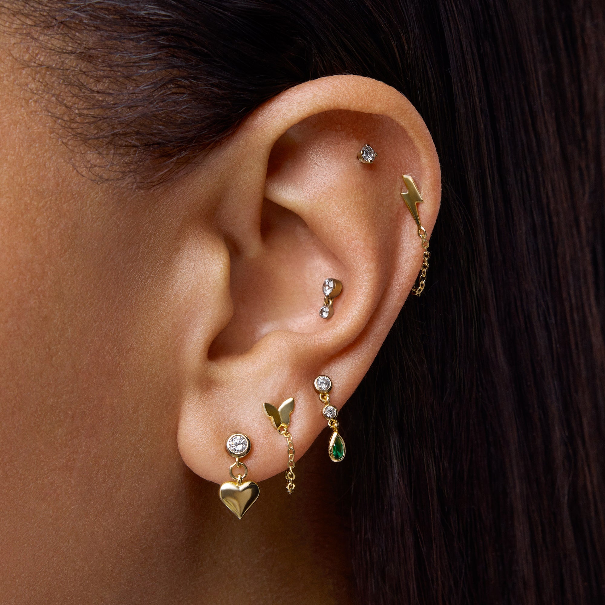 Lightning Bolt CZ Chain Hoops Hypoallergenic Earrings | Rowan