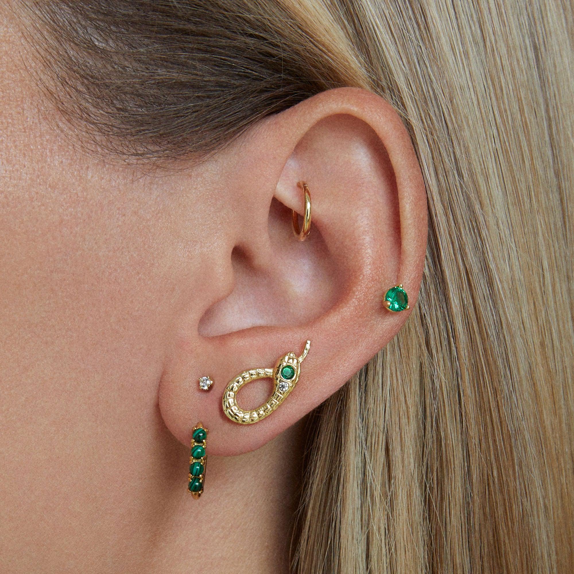 Malachite Studded Huggie Hypoallergenic Earrings | Rowan
