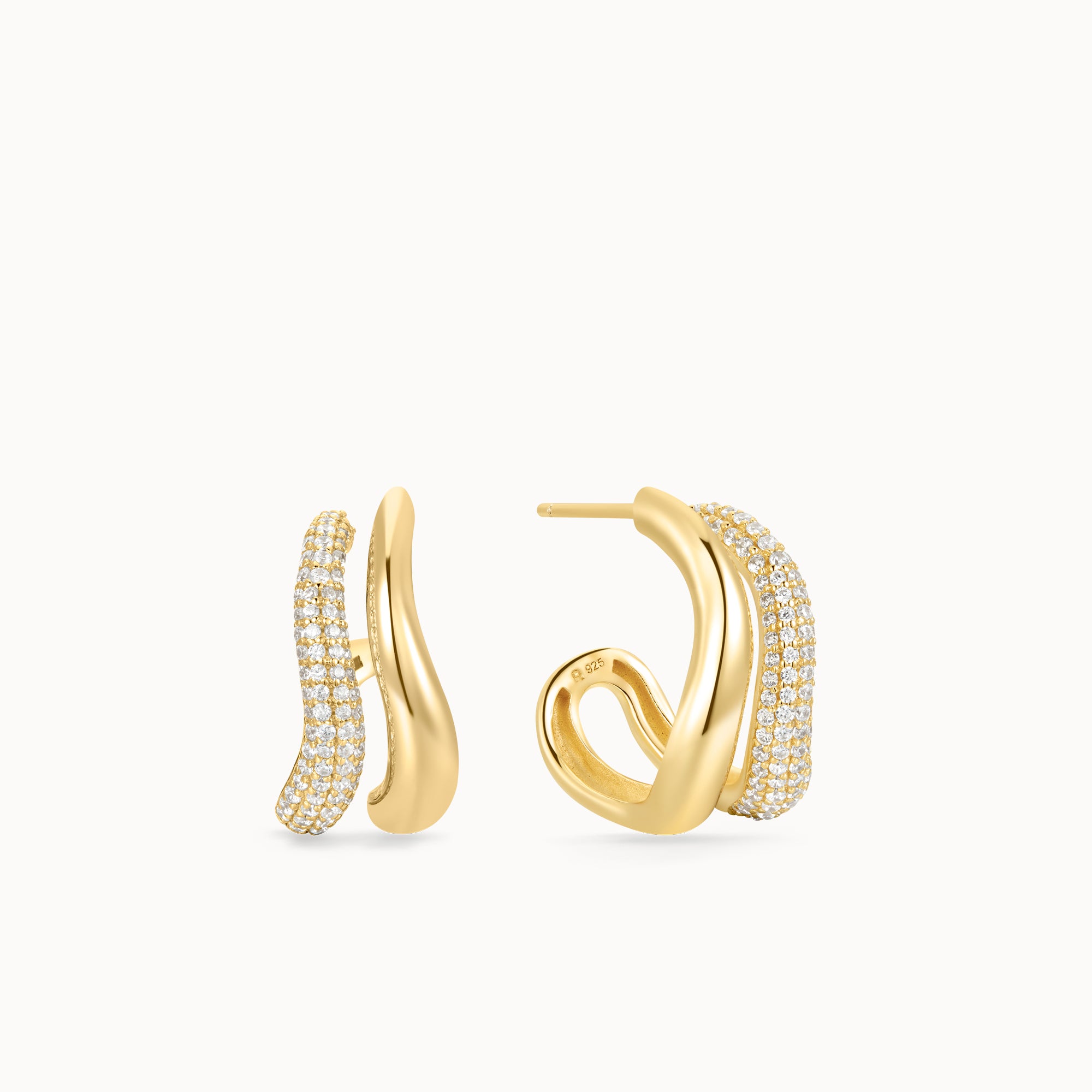 CZ Double Wave Hoops Hypoallergenic Earrings | Rowan