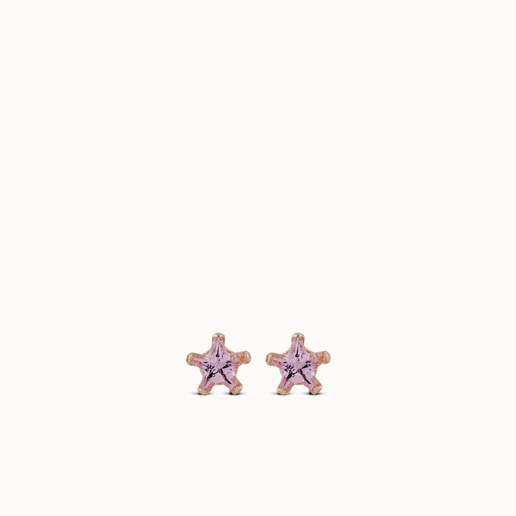 14k YG 5mm Pink Star CZ Studs