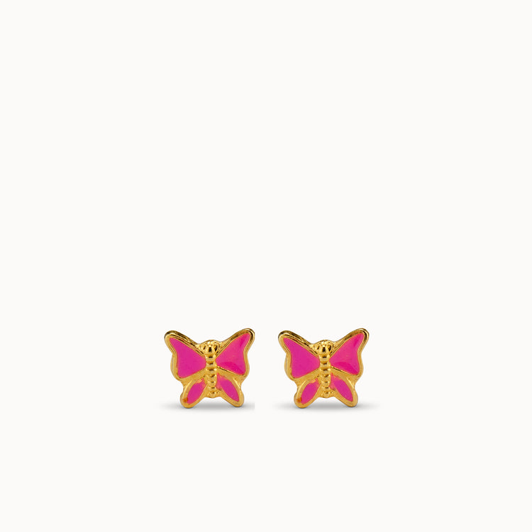 Pink Enamel Butterfly Studs