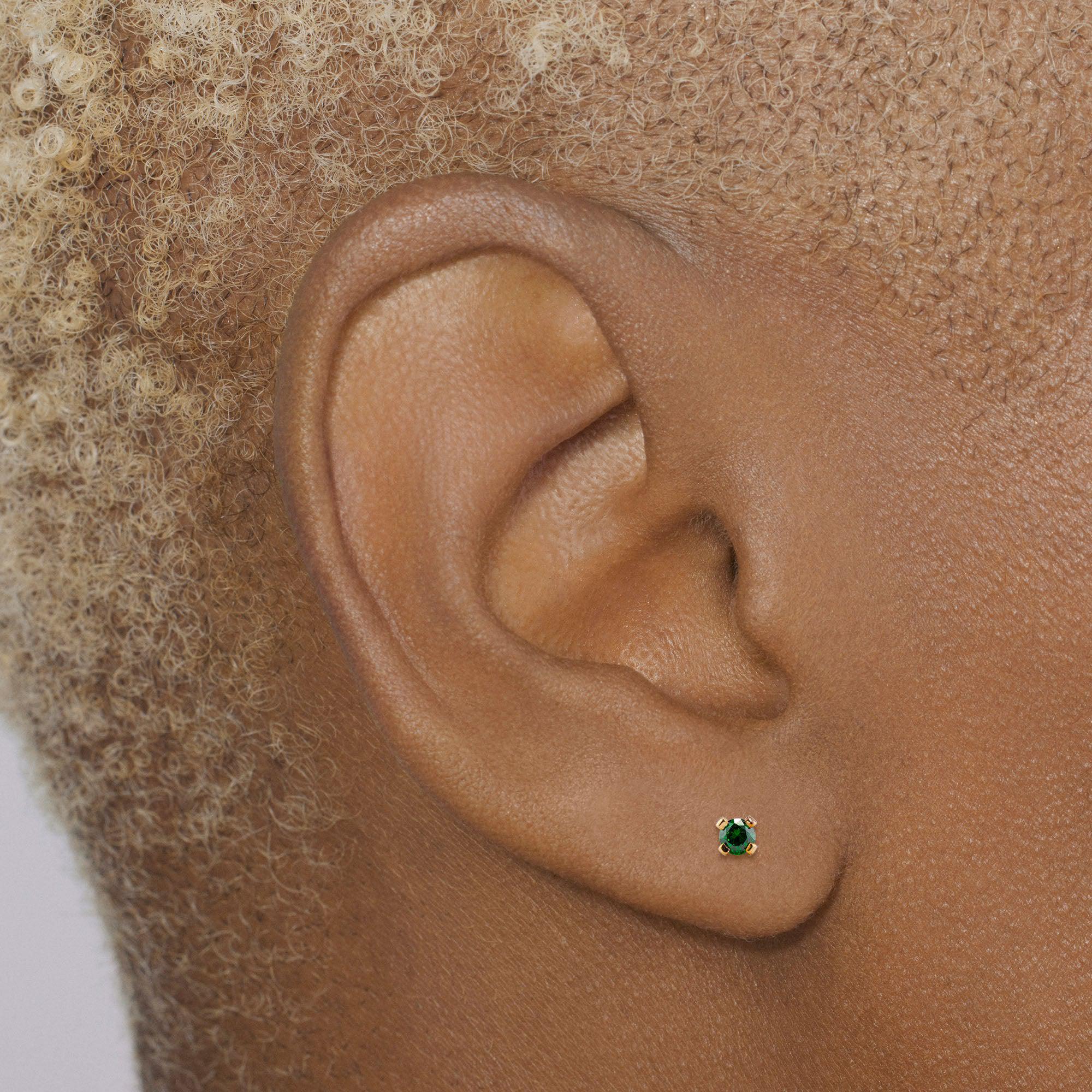 14k Emerald CZ Flat Back Stud Hypoallergenic Earrings | Rowan