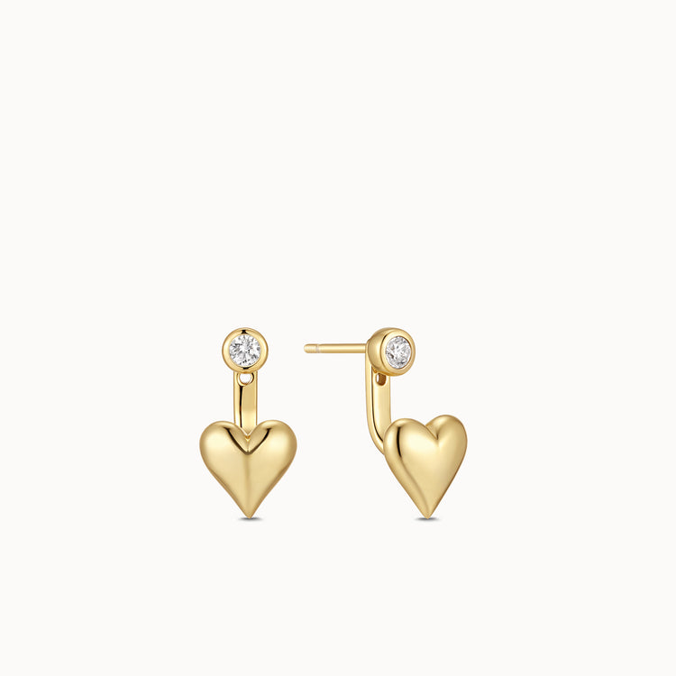 Heart CZ Earring Jacket Studs