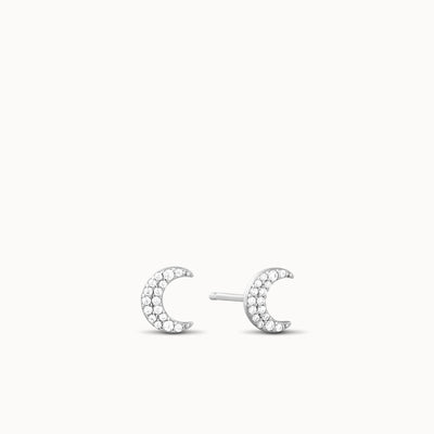 Small Moon Stud Earrings - Hypoallergenic 316L Surgical Steel, Silver, Boxed Gift
