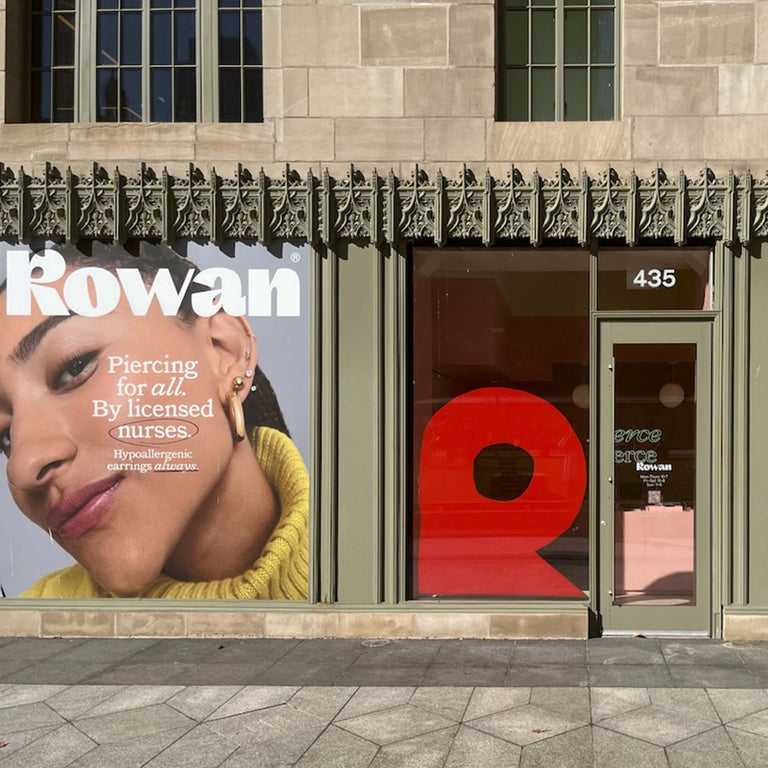 Exterior of Rowan ear-piercing studio at the Tribune Tower in Chicago Illinois