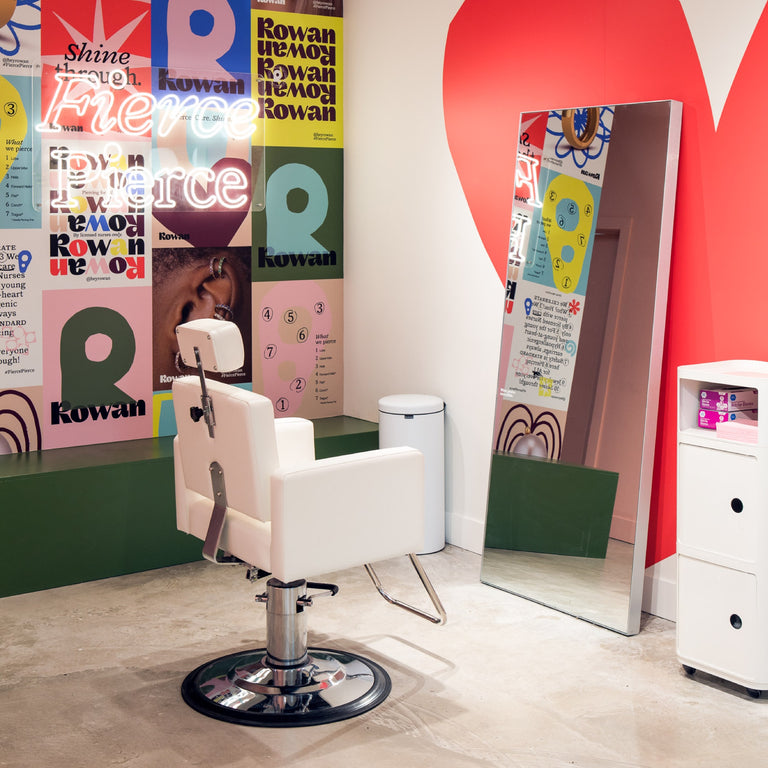 Interior of Rowan ear-piercing studio at West Loop in Chicago Illinois.