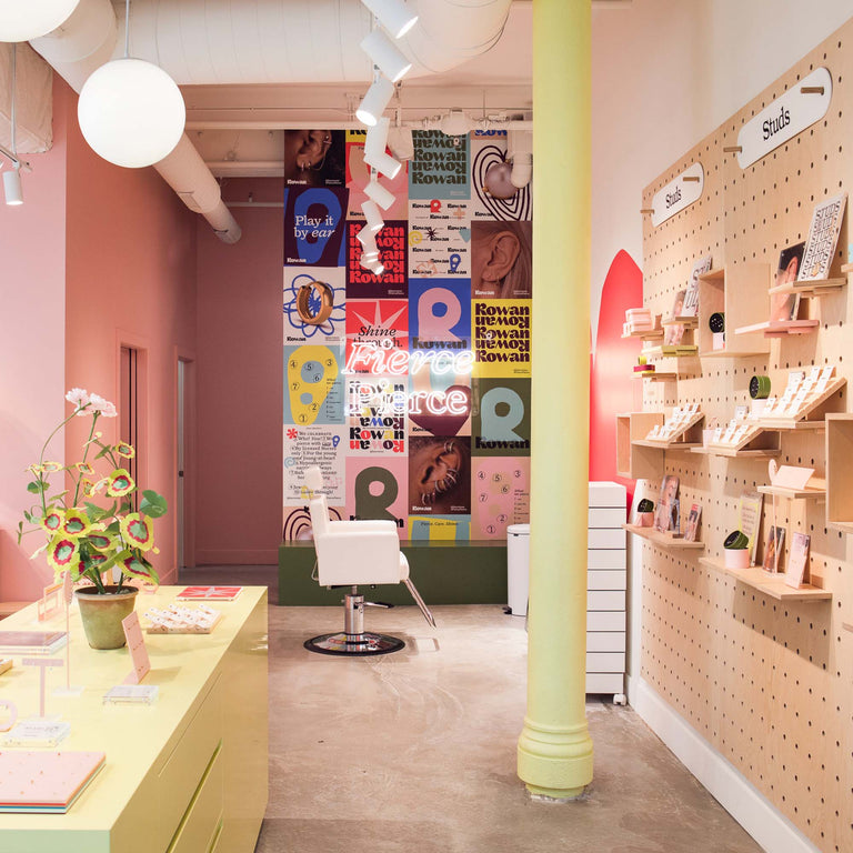 Interior of Rowan ear-piercing studio at West Loop in Chicago Illinois.