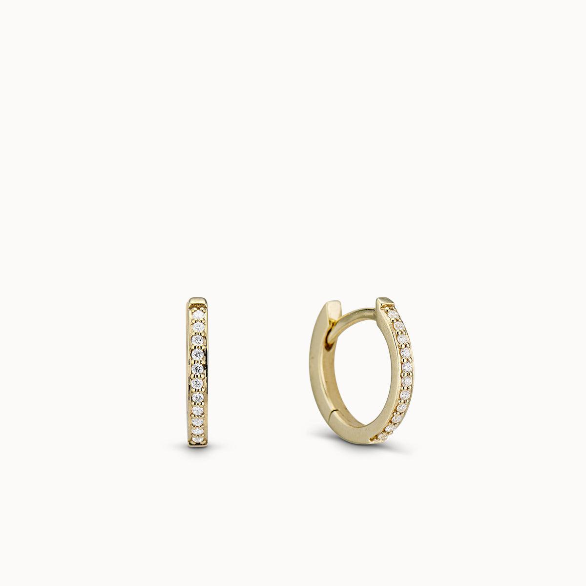 14k Gold Half Diamond Hoop 11mm Hypoallergenic Earrings | Rowan