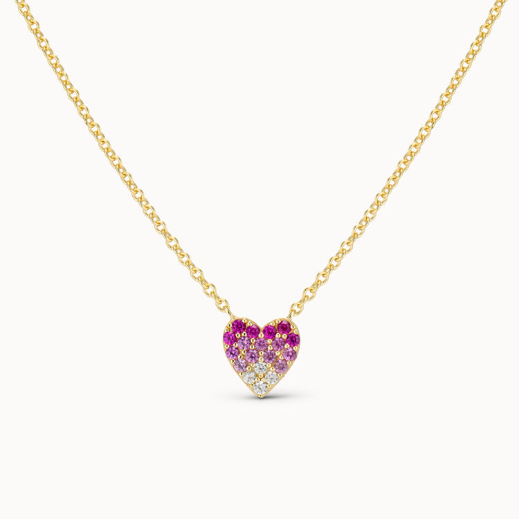 Heart Pavé Necklace - Pink Ombre