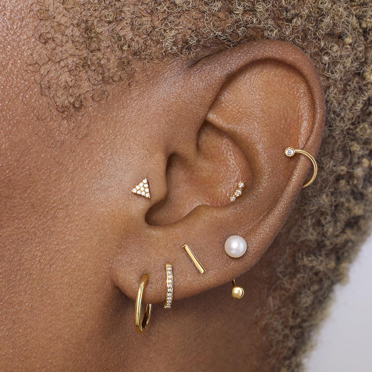14k Gold Half Diamond Hoop 11mm Hypoallergenic Earrings | Rowan