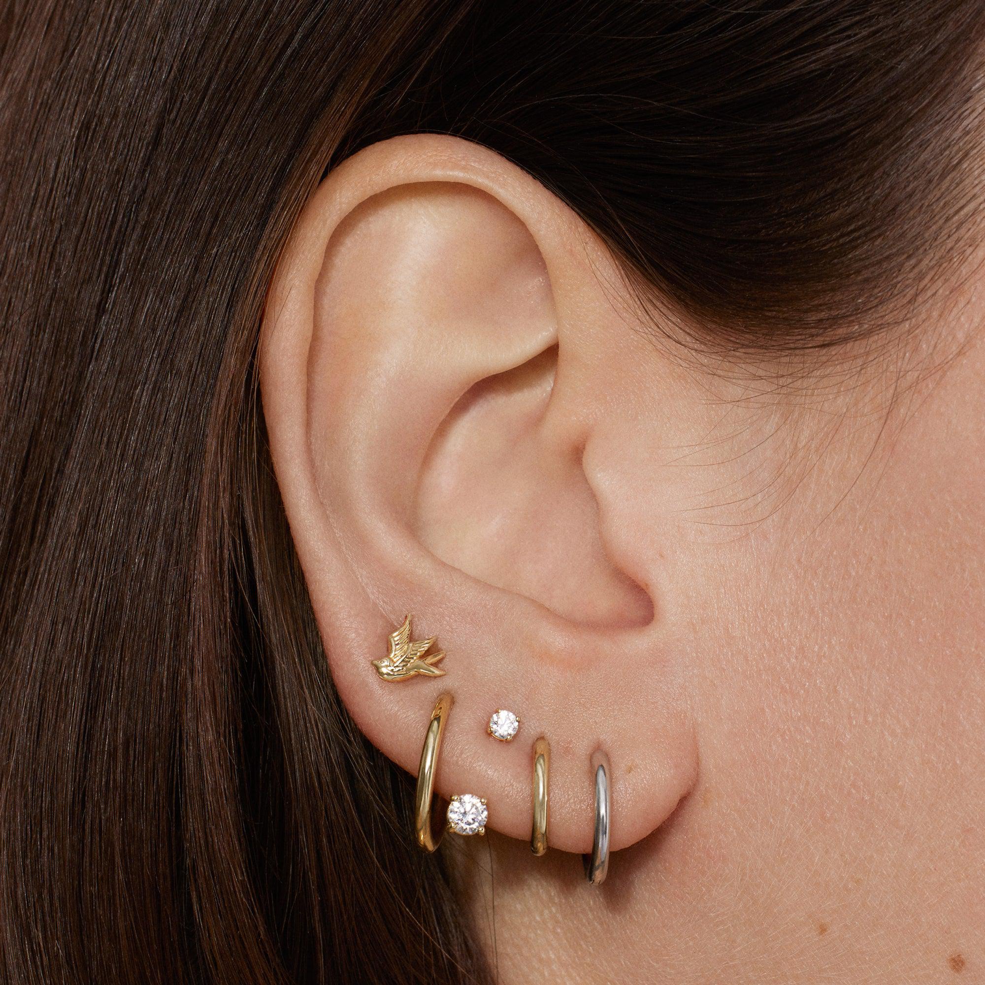 ピアス LESS IS MORE Single sale 14K gold one-touch lace earrings Amazon.com: Brilliant Iced Cz 14K Yellow Gold Plated